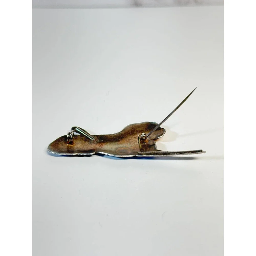 Vintage S925 Sterling Silver Cloisonne Enamel Lion Brooch Pin